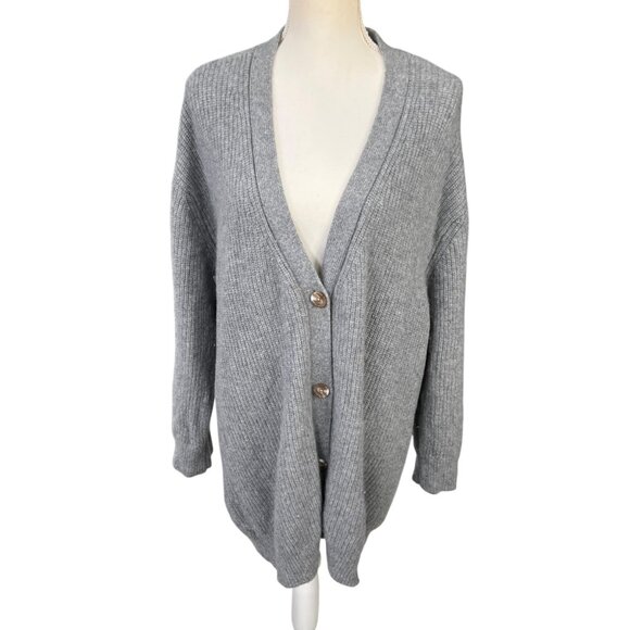 Quince Women's Oversized Ribbed V-Neck 100% Cashmere Cardigan Sweater Size XL - Picture 1 of 7
